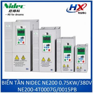 NE200-4T0007G/0015PB Biến tần Nidec 3 pha 380V G=0.75KW nặng tải / PB=1.5KW bơm quạt vector không PG max tần số 550Hz